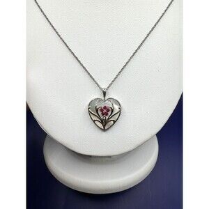 Sterling 14K Heart Pendant Dainty Necklace Mother of Pearl 19" Chain Stamped